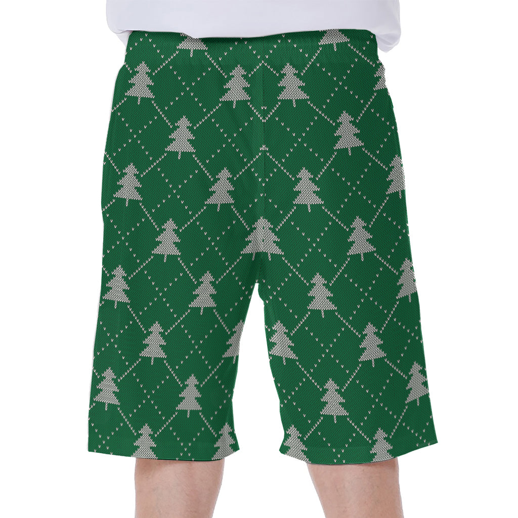 Christmas Tree Knitted Pattern Print Men's Beach Shorts