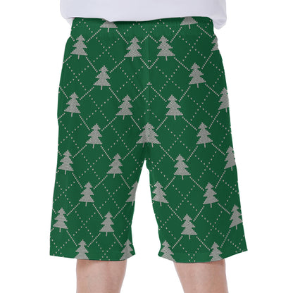 Christmas Tree Knitted Pattern Print Men's Beach Shorts