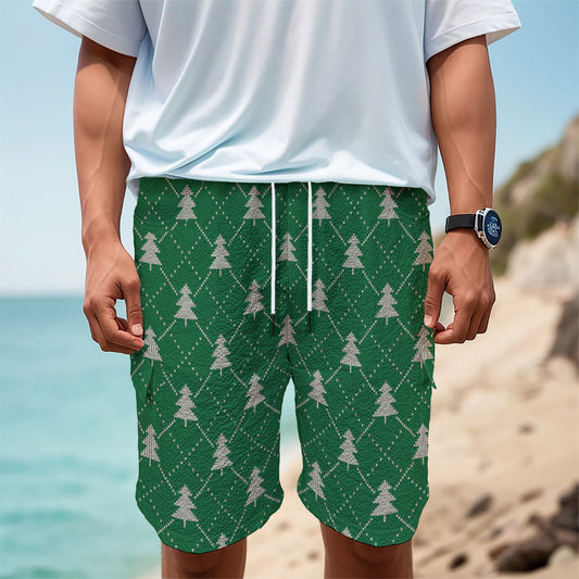 Christmas Tree Knitted Pattern Print Men's Cargo Shorts