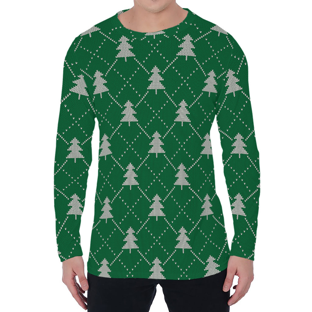 Christmas Tree Knitted Pattern Print Men's Long Sleeve T-Shirt