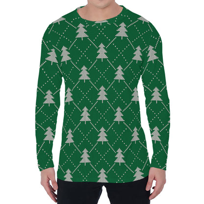 Christmas Tree Knitted Pattern Print Men's Long Sleeve T-Shirt