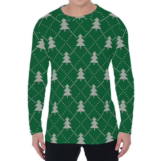 Christmas Tree Knitted Pattern Print Men's Long Sleeve T-Shirt