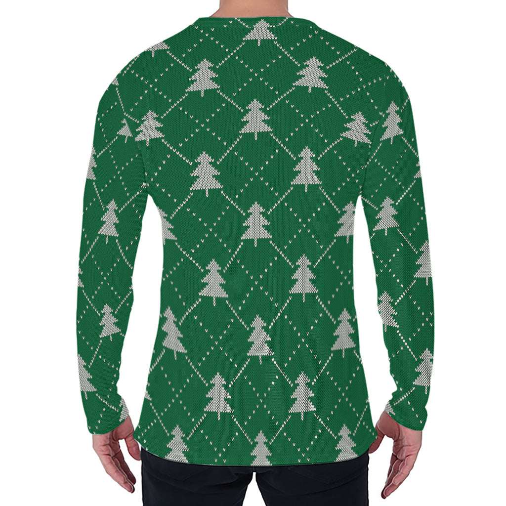 Christmas Tree Knitted Pattern Print Men's Long Sleeve T-Shirt