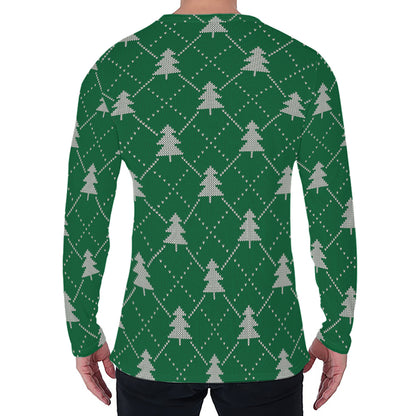 Christmas Tree Knitted Pattern Print Men's Long Sleeve T-Shirt