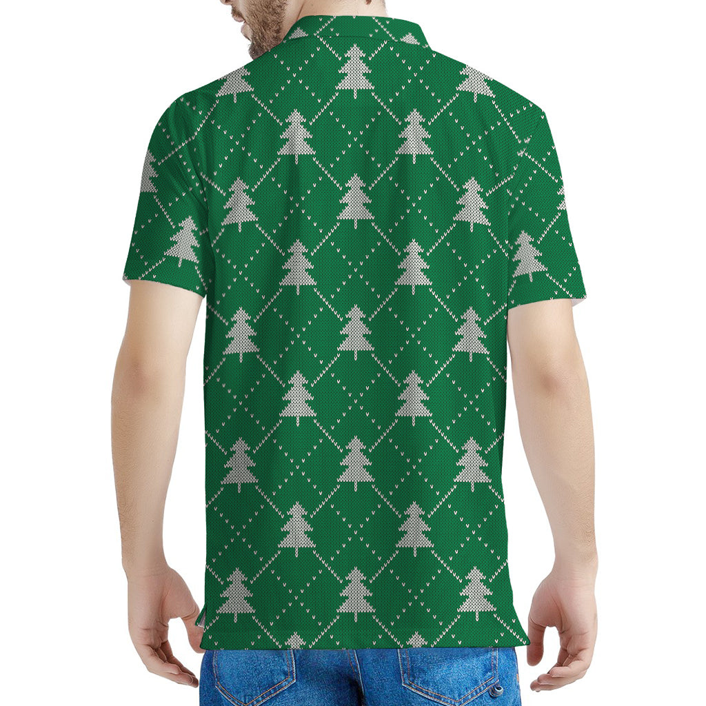 Christmas Tree Knitted Pattern Print Men's Polo Shirt