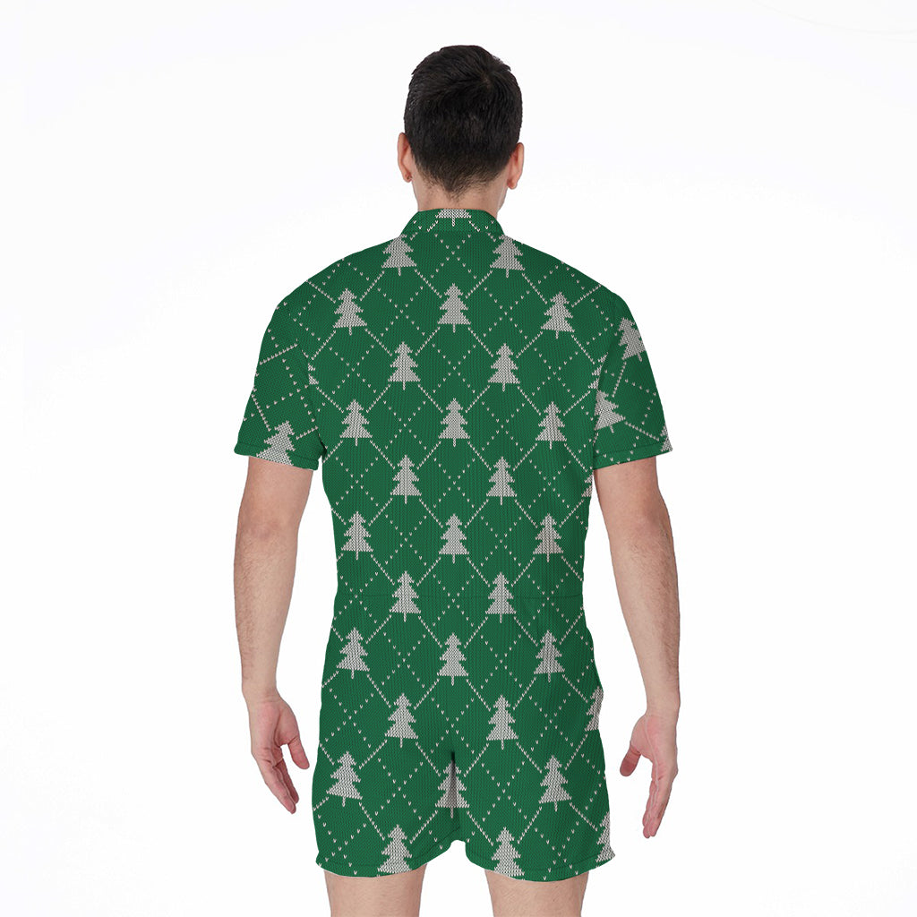 Christmas Tree Knitted Pattern Print Men's Rompers