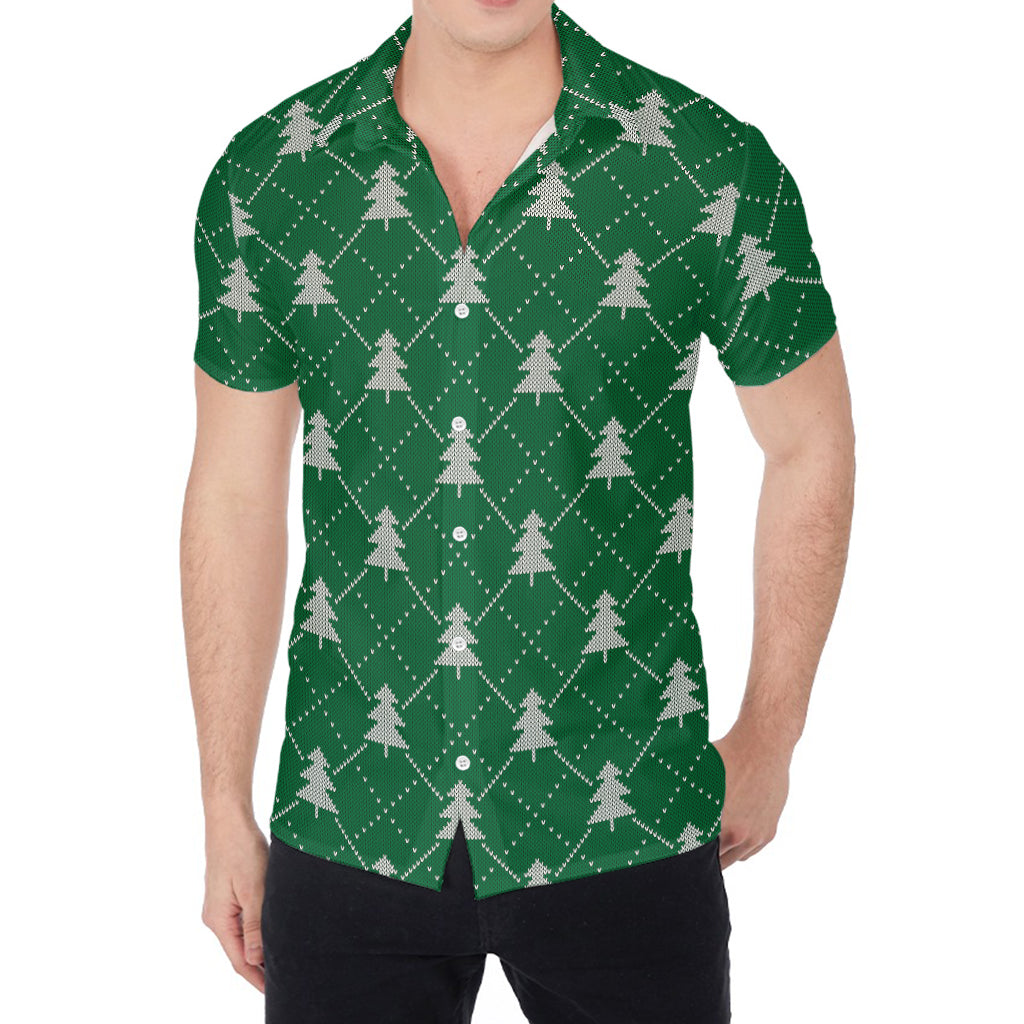 Christmas Tree Knitted Pattern Print Men's Shirt