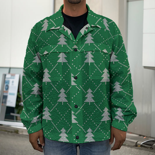 Christmas Tree Knitted Pattern Print Men's Shirt Jacket