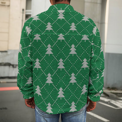 Christmas Tree Knitted Pattern Print Men's Shirt Jacket
