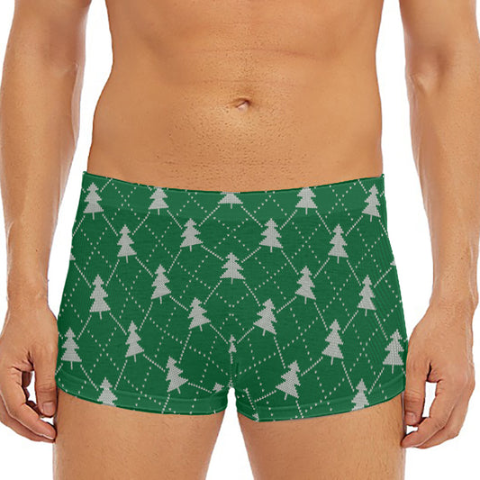 Christmas Tree Knitted Pattern Print Men's Short Boxer Briefs