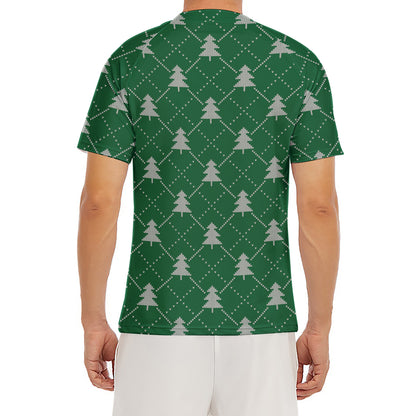 Christmas Tree Knitted Pattern Print Men's Short Sleeve Rash Guard