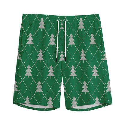 Christmas Tree Knitted Pattern Print Men's Sports Shorts