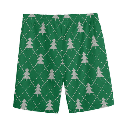 Christmas Tree Knitted Pattern Print Men's Sports Shorts