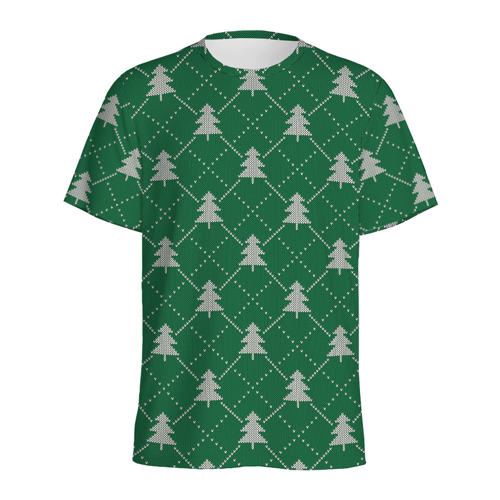 Christmas Tree Knitted Pattern Print Men's Sports T-Shirt