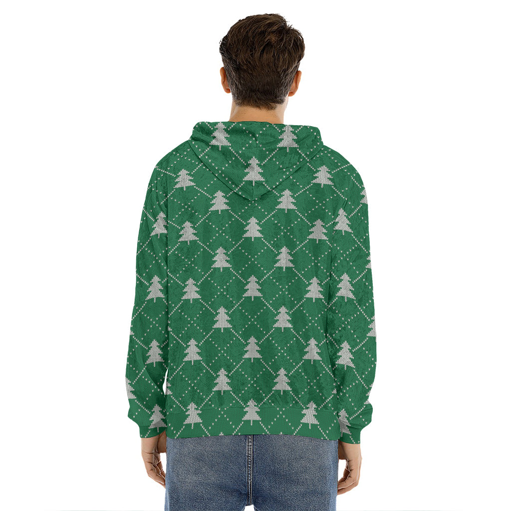 Christmas Tree Knitted Pattern Print Men's Velvet Pullover Hoodie