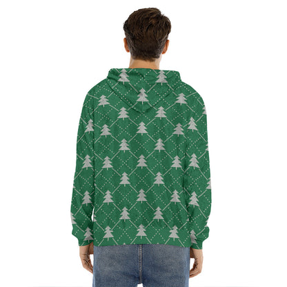 Christmas Tree Knitted Pattern Print Men's Velvet Pullover Hoodie
