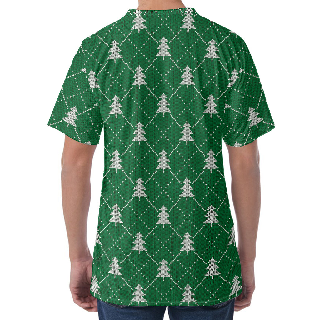 Christmas Tree Knitted Pattern Print Men's Velvet T-Shirt