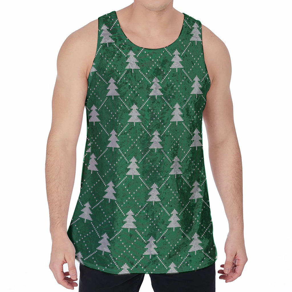 Christmas Tree Knitted Pattern Print Men's Velvet Tank Top