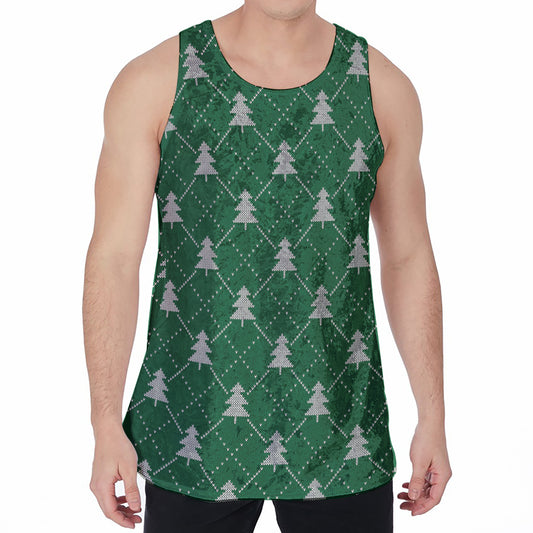 Christmas Tree Knitted Pattern Print Men's Velvet Tank Top