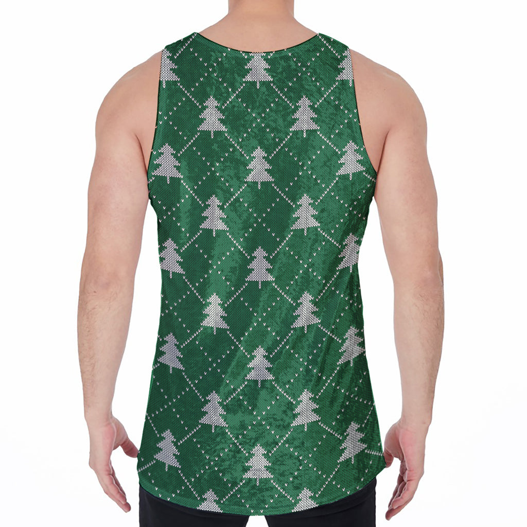 Christmas Tree Knitted Pattern Print Men's Velvet Tank Top