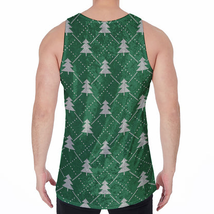 Christmas Tree Knitted Pattern Print Men's Velvet Tank Top