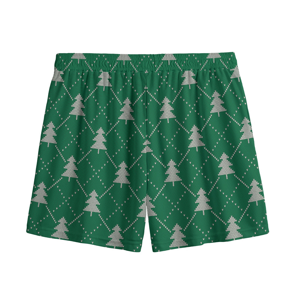Christmas Tree Knitted Pattern Print Mesh Shorts