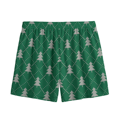 Christmas Tree Knitted Pattern Print Mesh Shorts