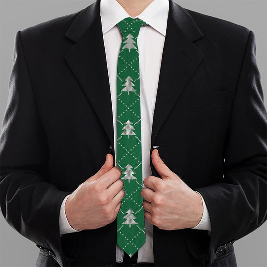 Christmas Tree Knitted Pattern Print Necktie