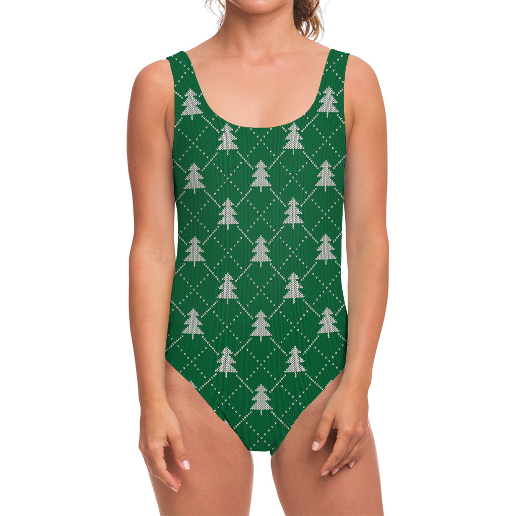 Christmas Tree Knitted Pattern Print One Piece Swimsuit