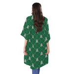 Christmas Tree Knitted Pattern Print Open Front Beach Cover Up