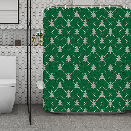 Christmas Tree Knitted Pattern Print Polyester Shower Curtain