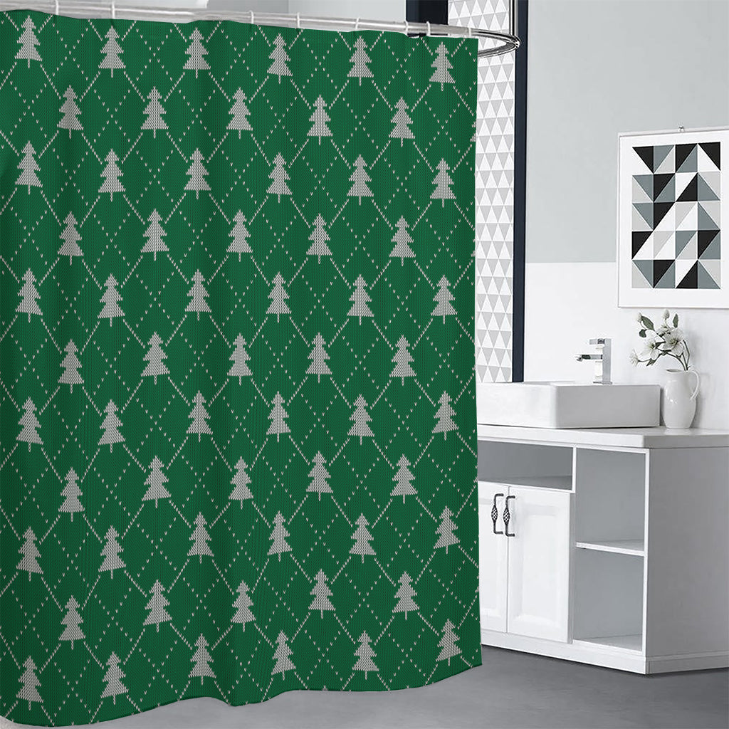 Christmas Tree Knitted Pattern Print Premium Shower Curtain