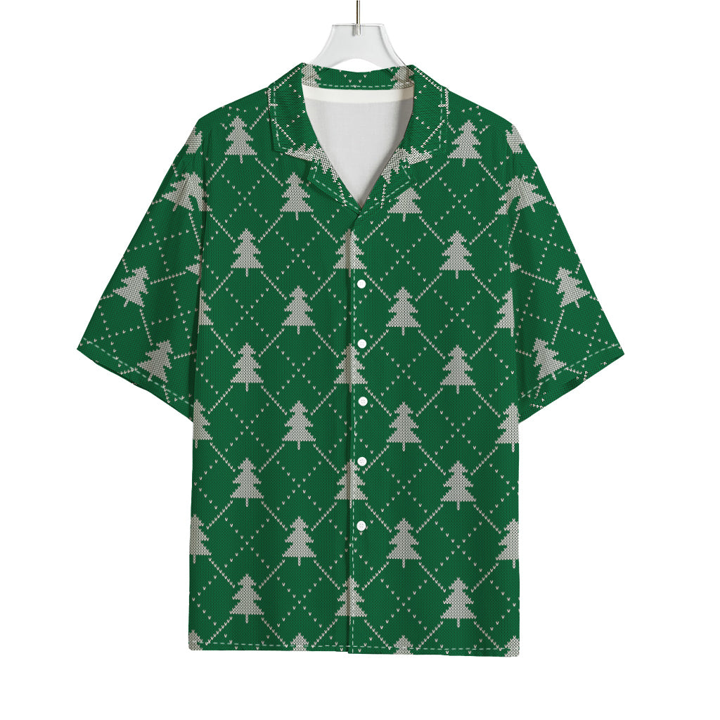 Christmas Tree Knitted Pattern Print Rayon Hawaiian Shirt