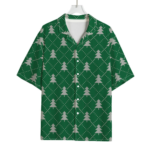 Christmas Tree Knitted Pattern Print Rayon Hawaiian Shirt