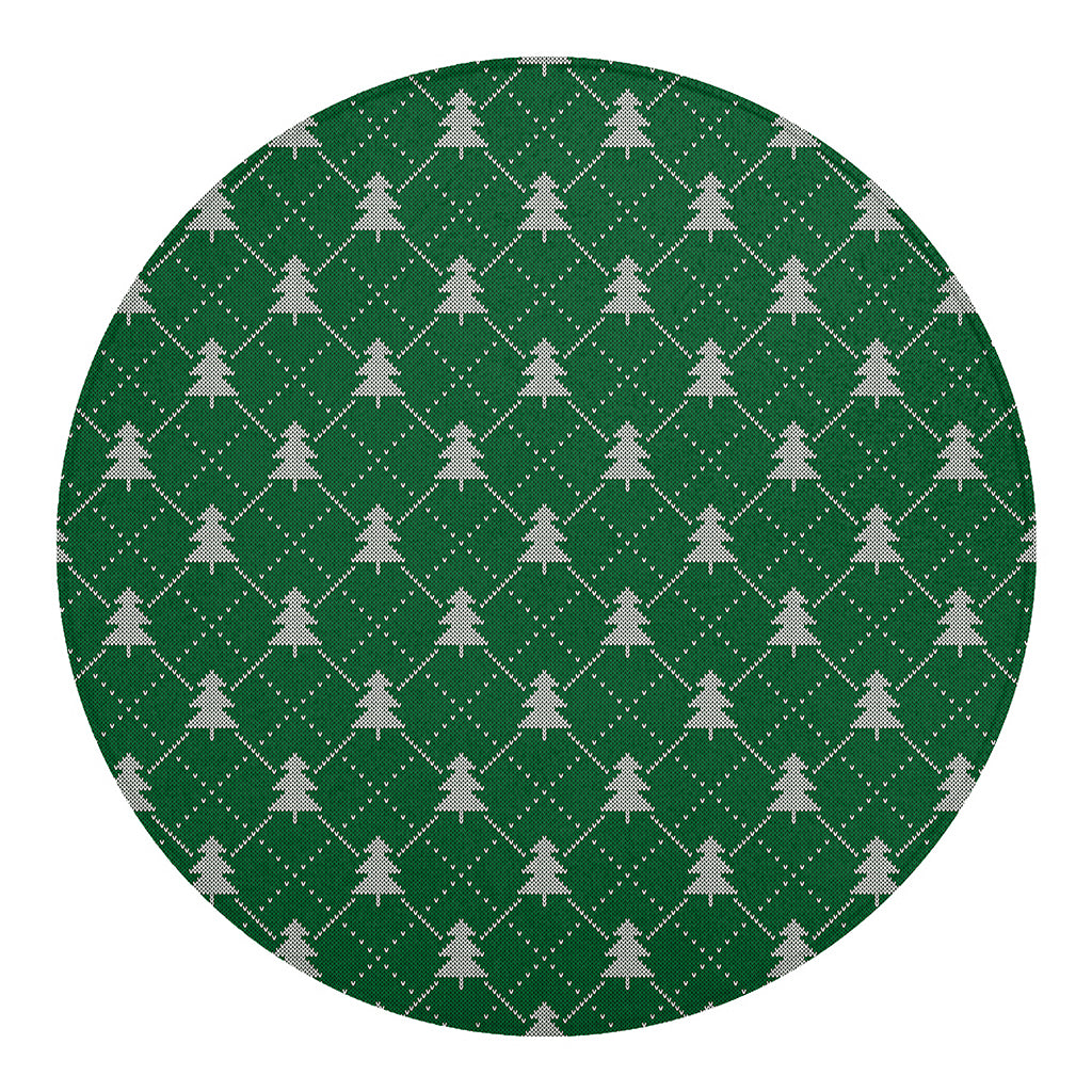 Christmas Tree Knitted Pattern Print Round Blanket