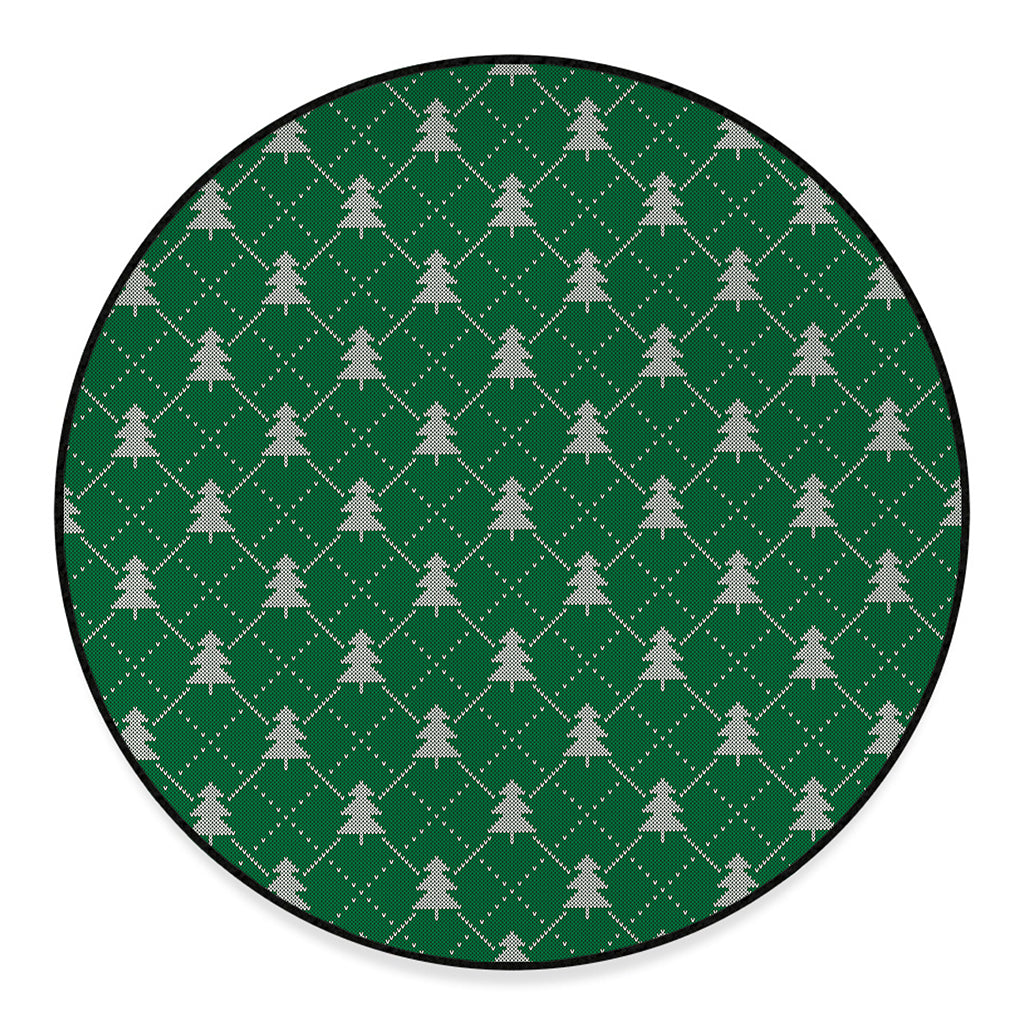 Christmas Tree Knitted Pattern Print Round Floor Mat