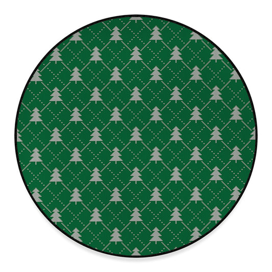 Christmas Tree Knitted Pattern Print Round Floor Mat