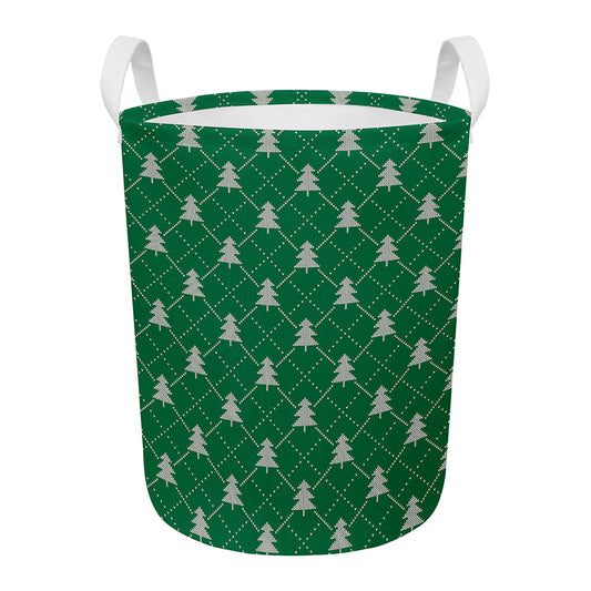 Christmas Tree Knitted Pattern Print Round Laundry Basket