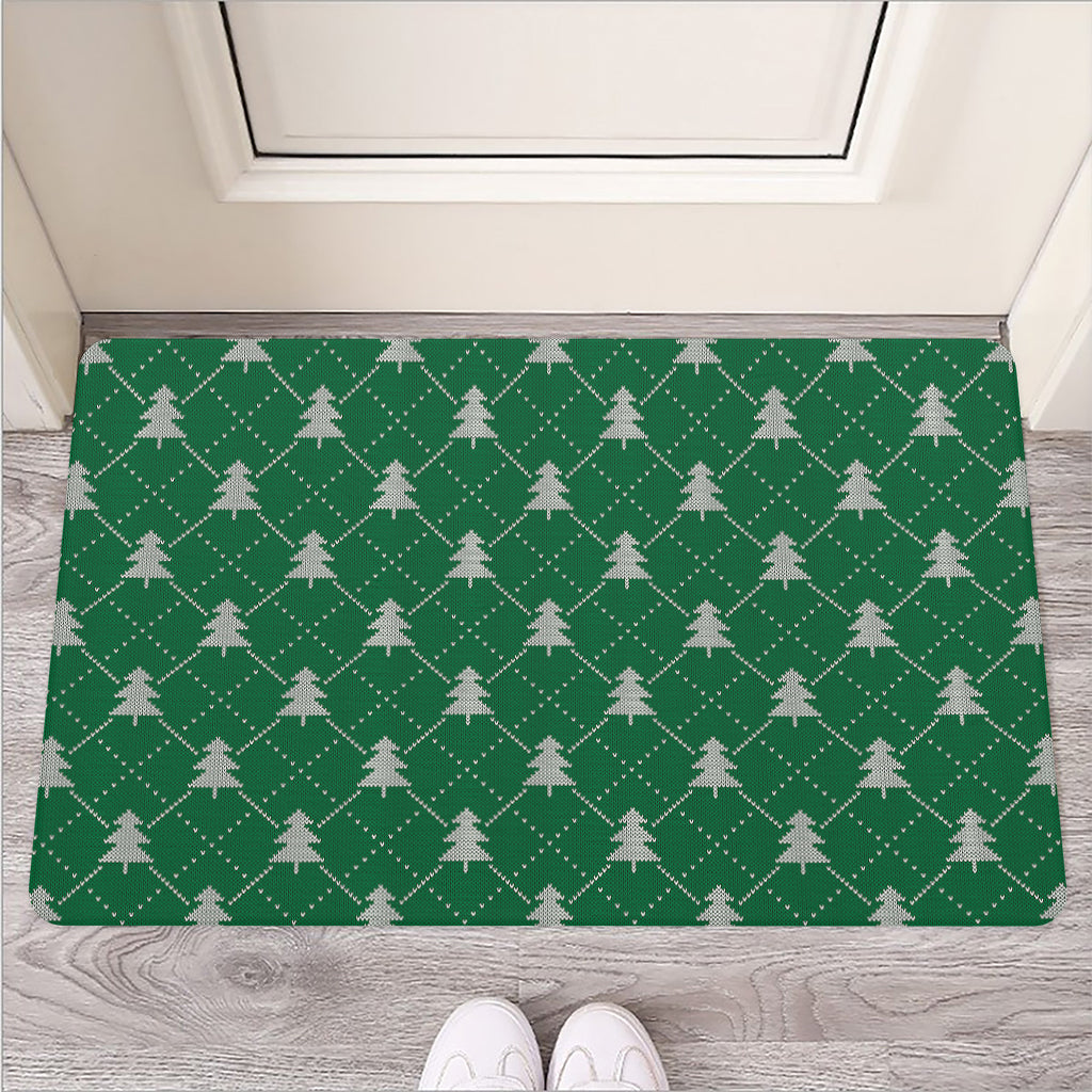 Christmas Tree Knitted Pattern Print Rubber Doormat