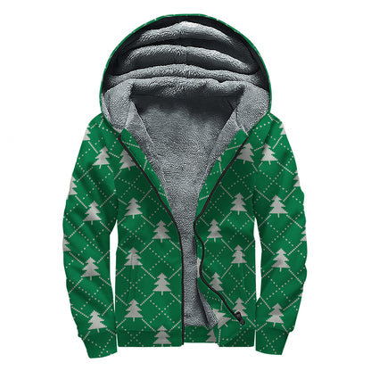 Christmas Tree Knitted Pattern Print Sherpa Lined Zip Up Hoodie