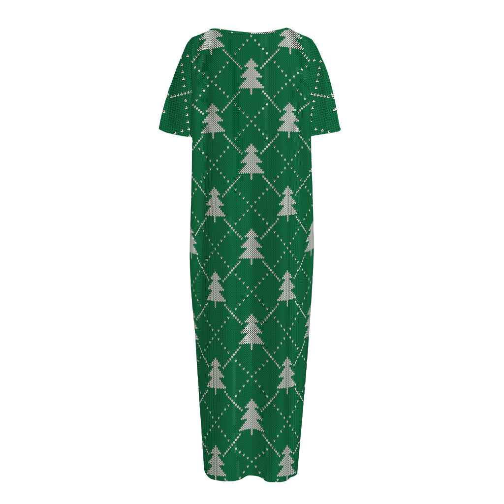 Christmas Tree Knitted Pattern Print Short Sleeve Long Nightdress