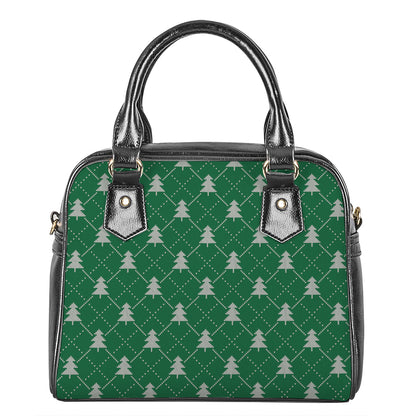 Christmas Tree Knitted Pattern Print Shoulder Handbag