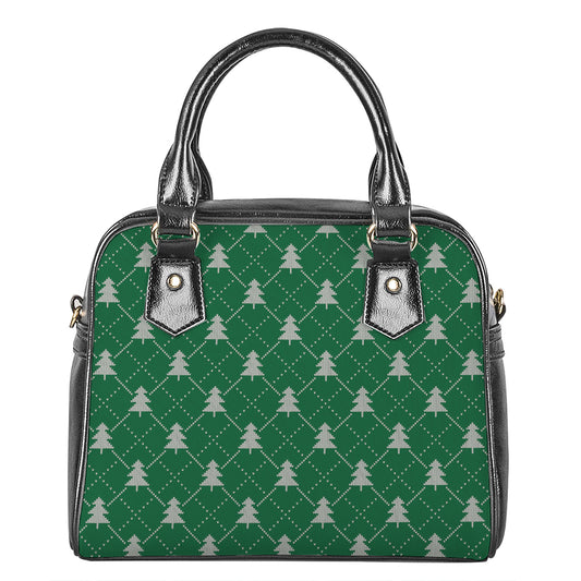 Christmas Tree Knitted Pattern Print Shoulder Handbag