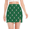 Christmas Tree Knitted Pattern Print Side Slit Mini Skirt