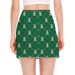Christmas Tree Knitted Pattern Print Side Slit Mini Skirt