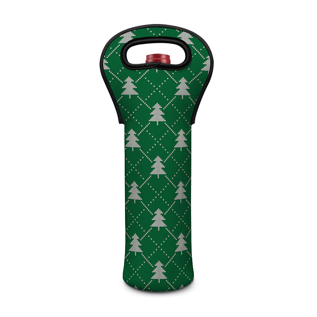 Christmas Tree Knitted Pattern Print Single Neoprene Wine Tote