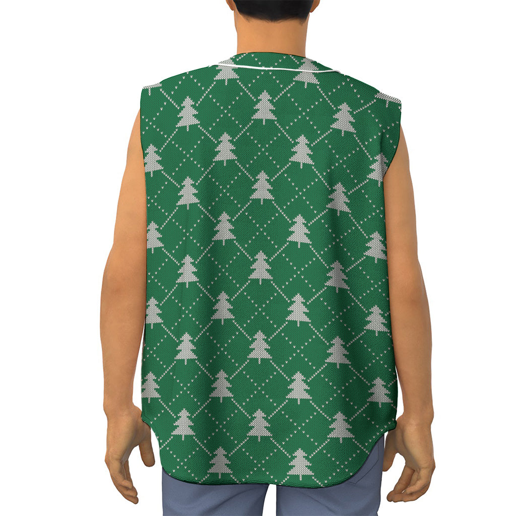 Christmas Tree Knitted Pattern Print Sleeveless Baseball Jersey