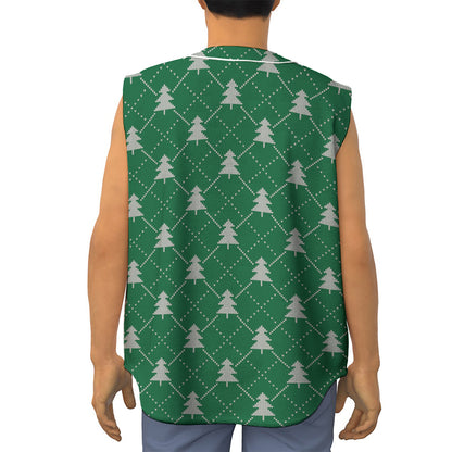 Christmas Tree Knitted Pattern Print Sleeveless Baseball Jersey