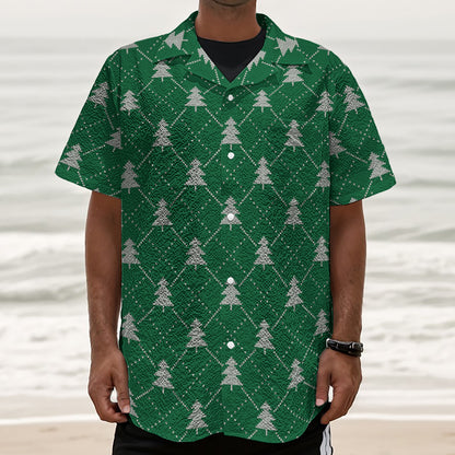 Christmas Tree Knitted Pattern Print Textured Short Sleeve Shirt