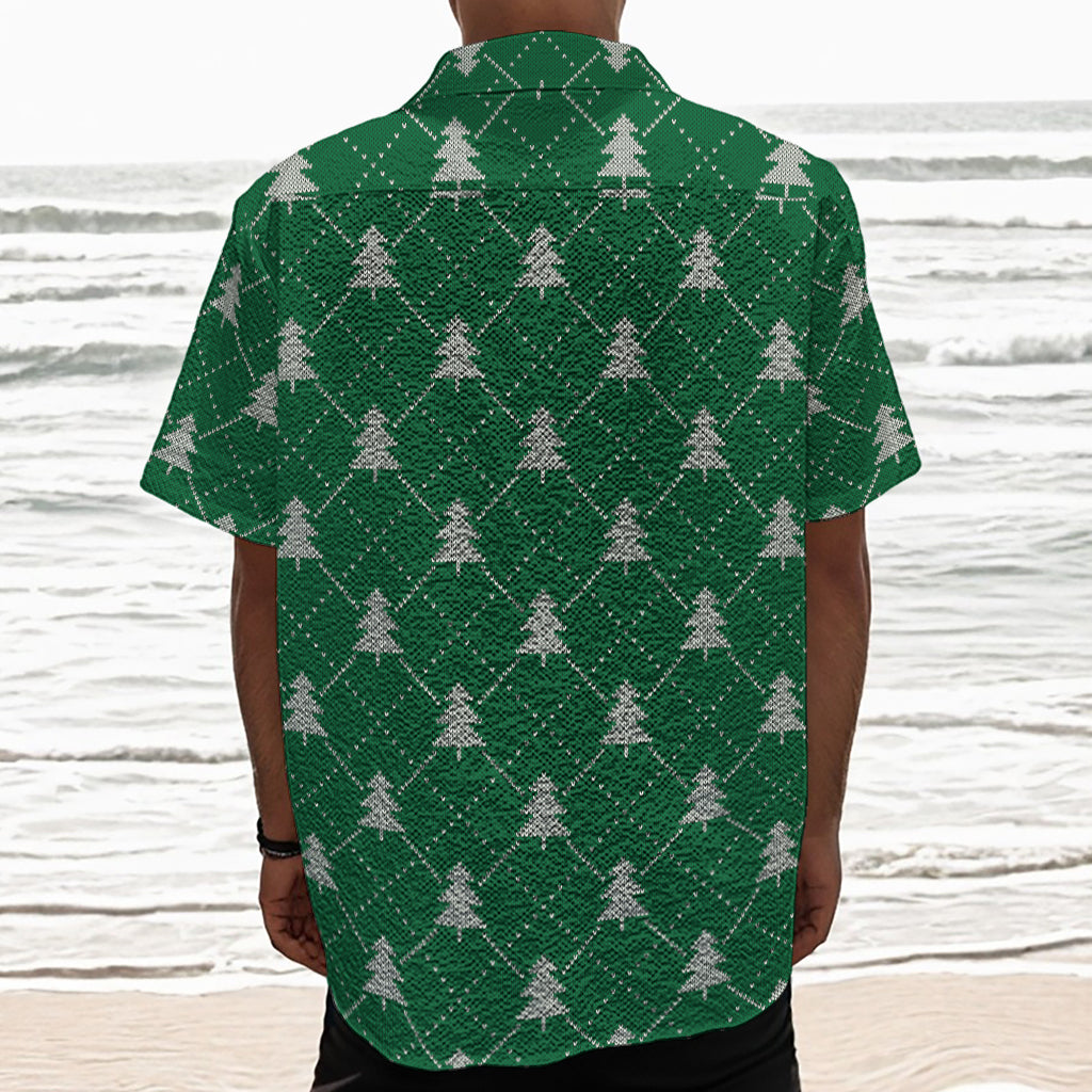 Christmas Tree Knitted Pattern Print Textured Short Sleeve Shirt